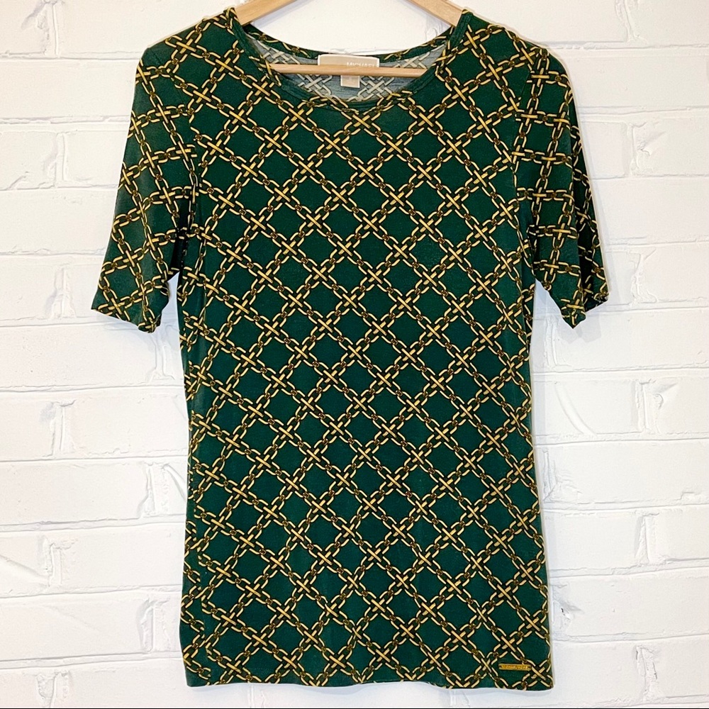 Michael Kors Green & Gold Chain Pattern T-Shirt